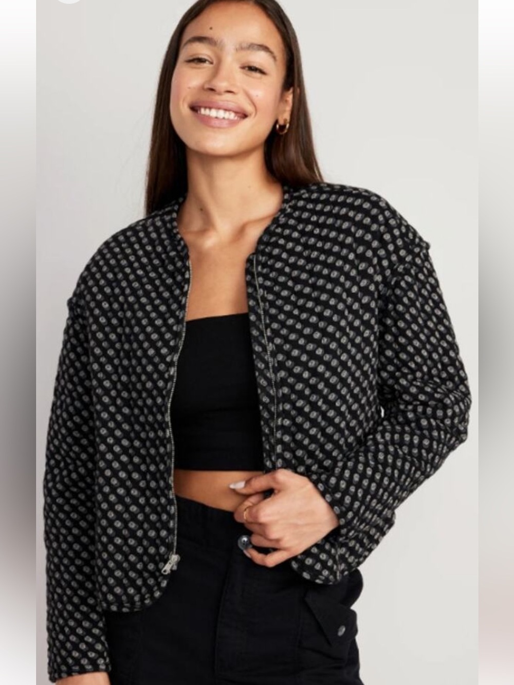 Old Navy Quilted Blqck Patterned Jacket, Medium NWT